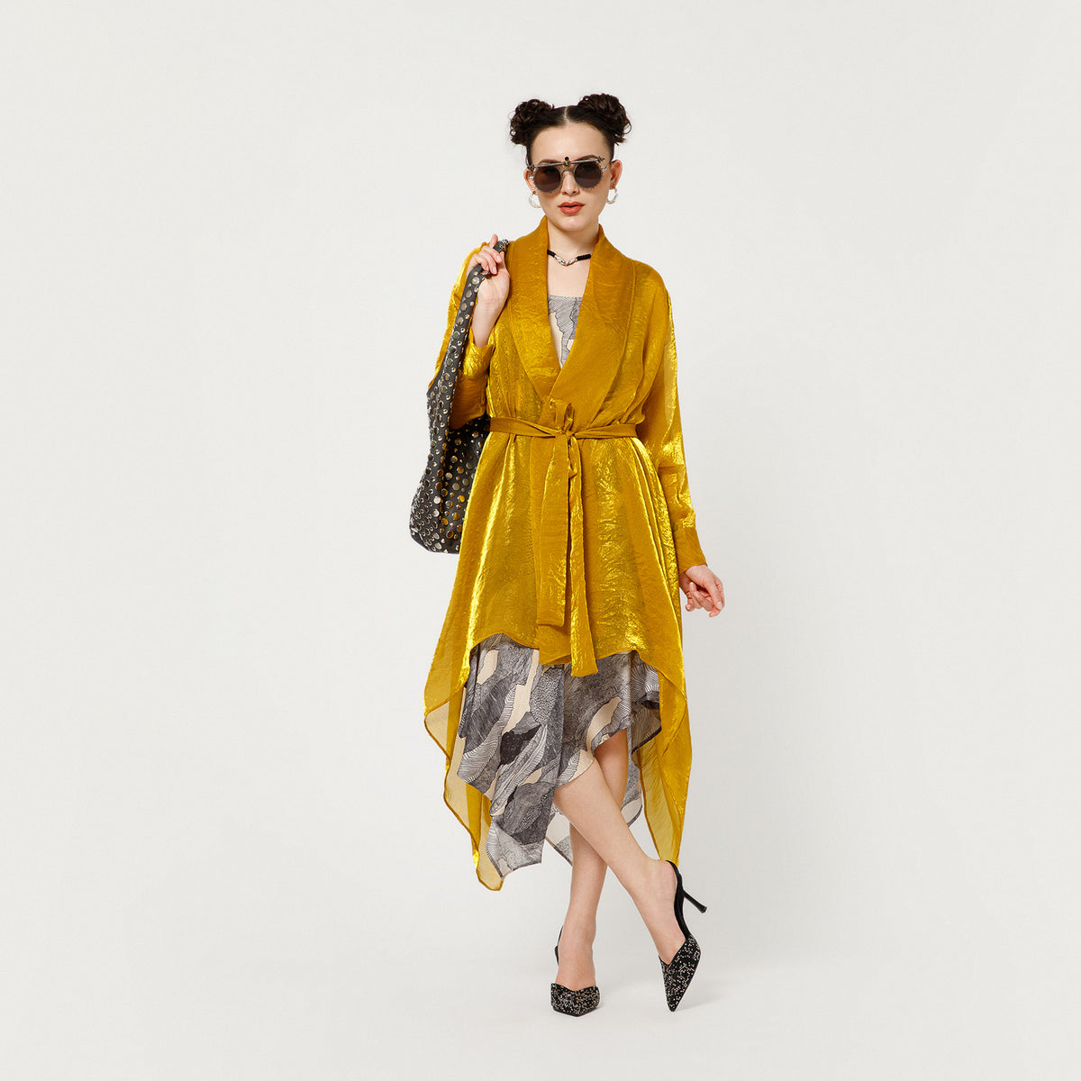 Olive Organza Draped Long Shrug