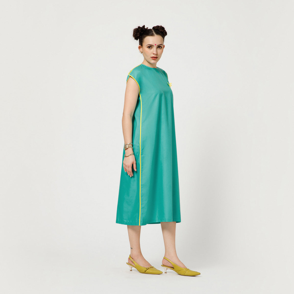 Turquoise Dragonfly Embroidery Cotton Dress