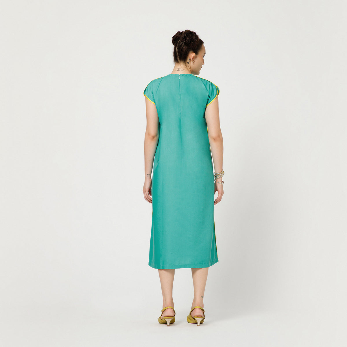 Turquoise Dragonfly Embroidery Cotton Dress