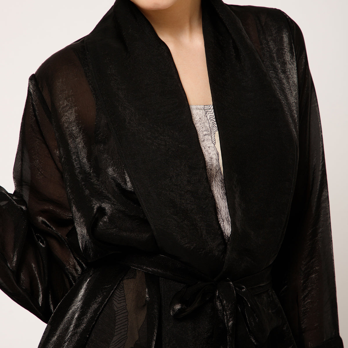 Black Organza Draped Long Shrug