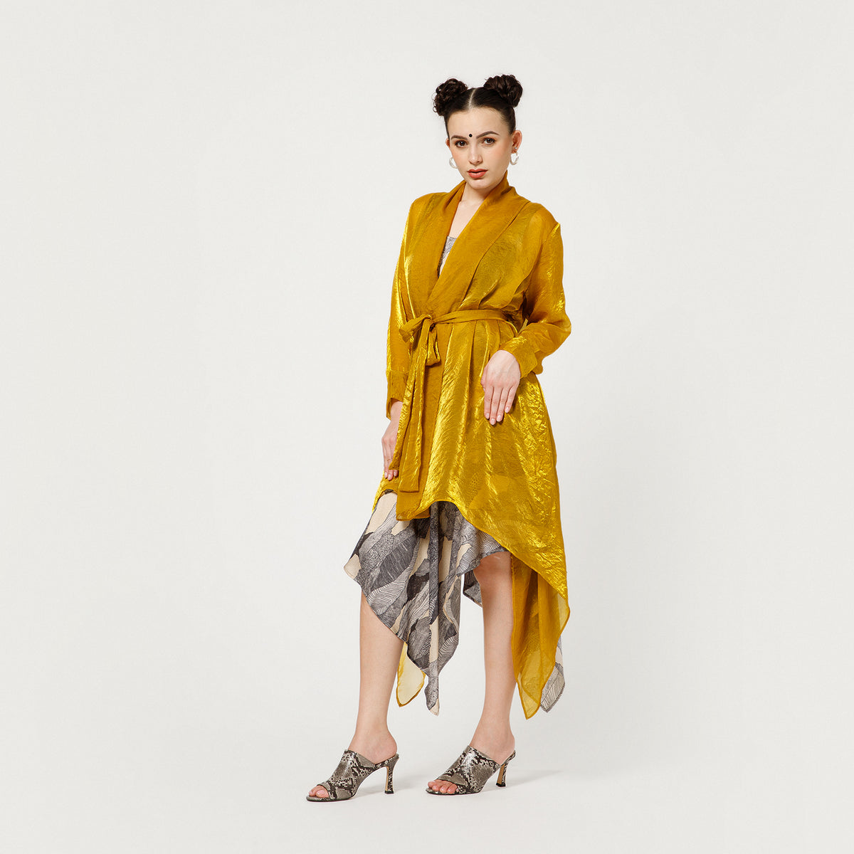 Olive Organza Draped Long Shrug