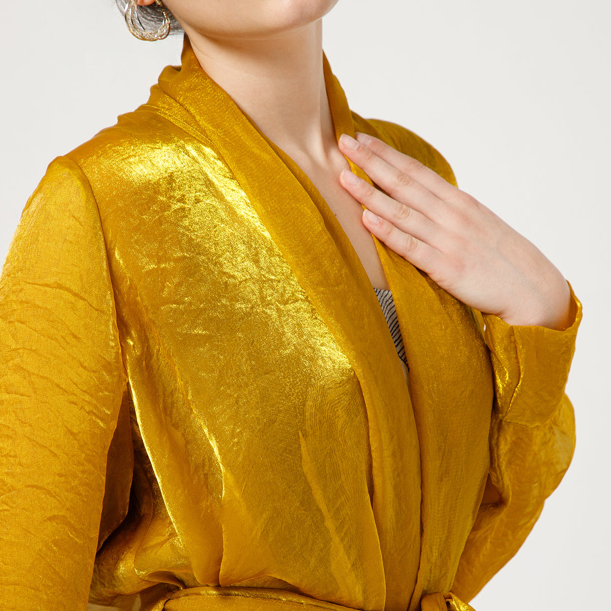 Olive Organza Draped Long Shrug