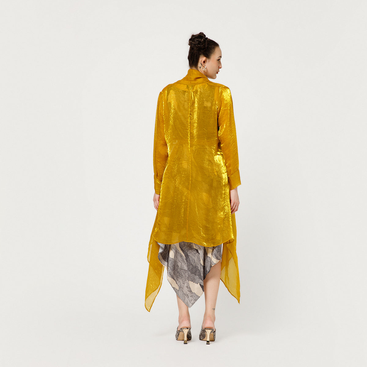 Olive Organza Draped Long Shrug