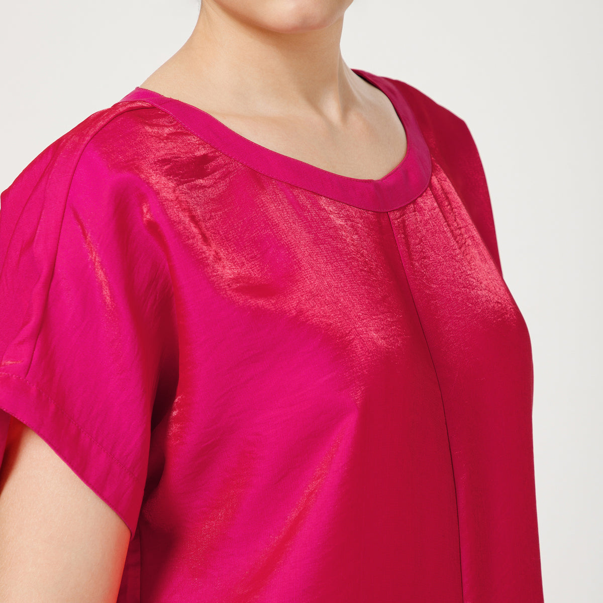 Pink Satin Darped Dress With Back Dori