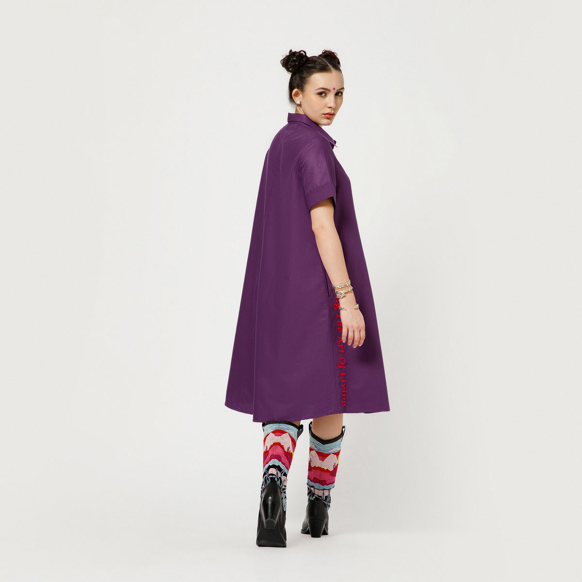 Purple Cotton A Line Quotation Dress