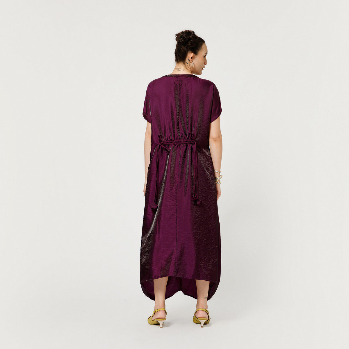 Purple Satin Darped Dress With Back Dori