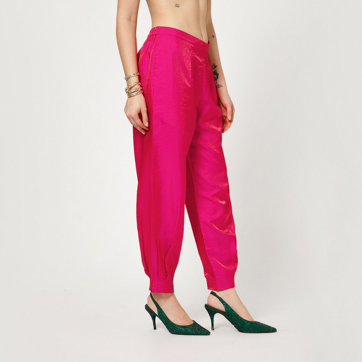 Pink Satin Pleated Plazzo