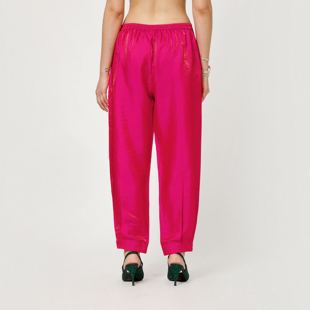 Pink Satin Pleated Plazzo