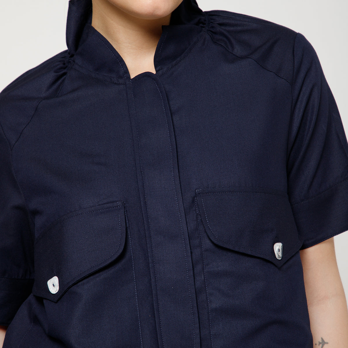 Navy Blue Cotton Top Concealed Placket
