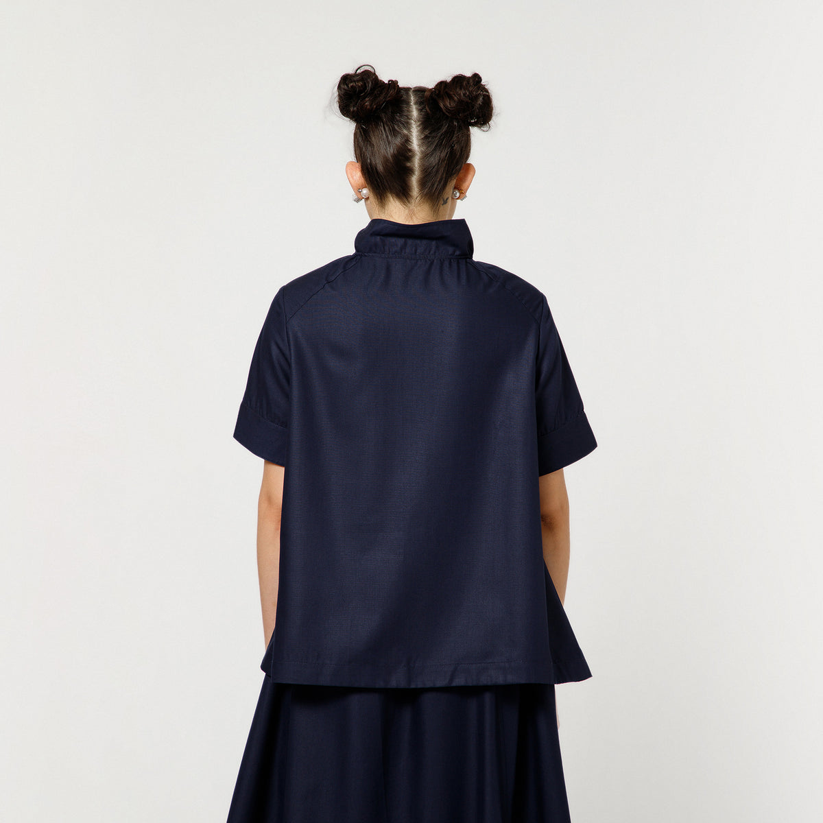 Navy Blue Cotton Top Concealed Placket