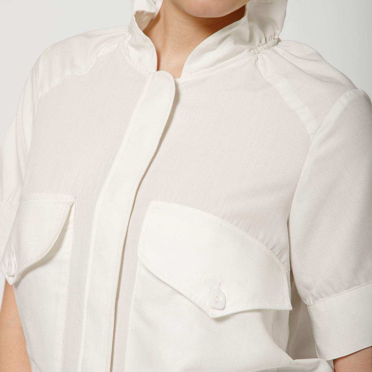 Off White Cotton Top Concealed Placket