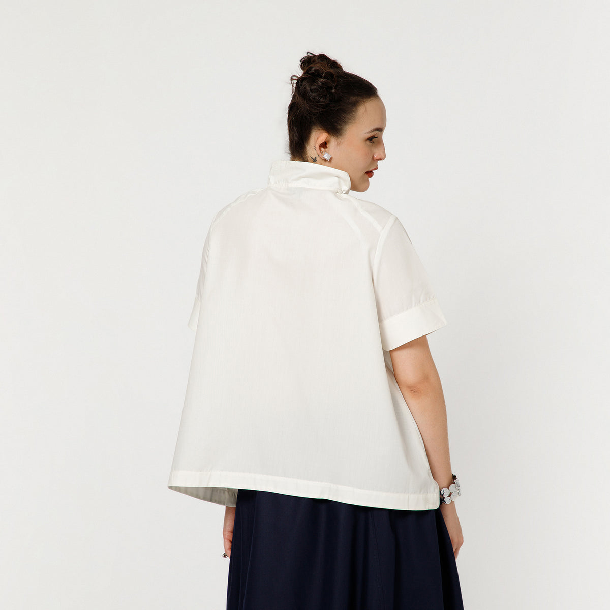 Off White Cotton Top Concealed Placket