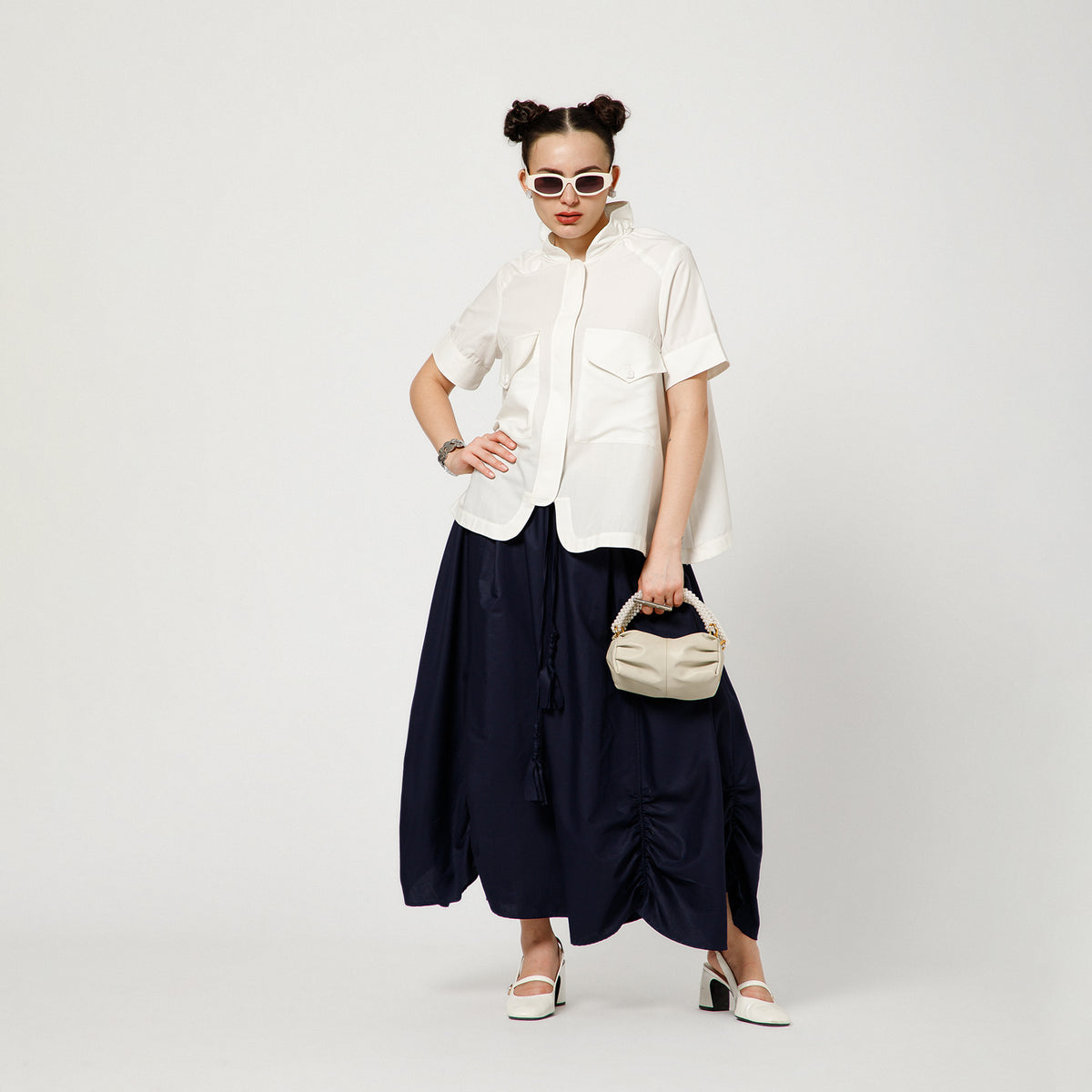 Off White Cotton Top Concealed Placket