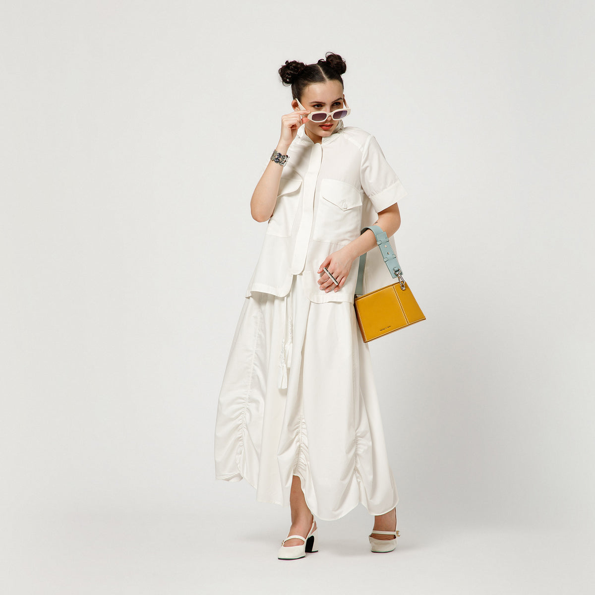 Off White Skirt With Gathered Detaling