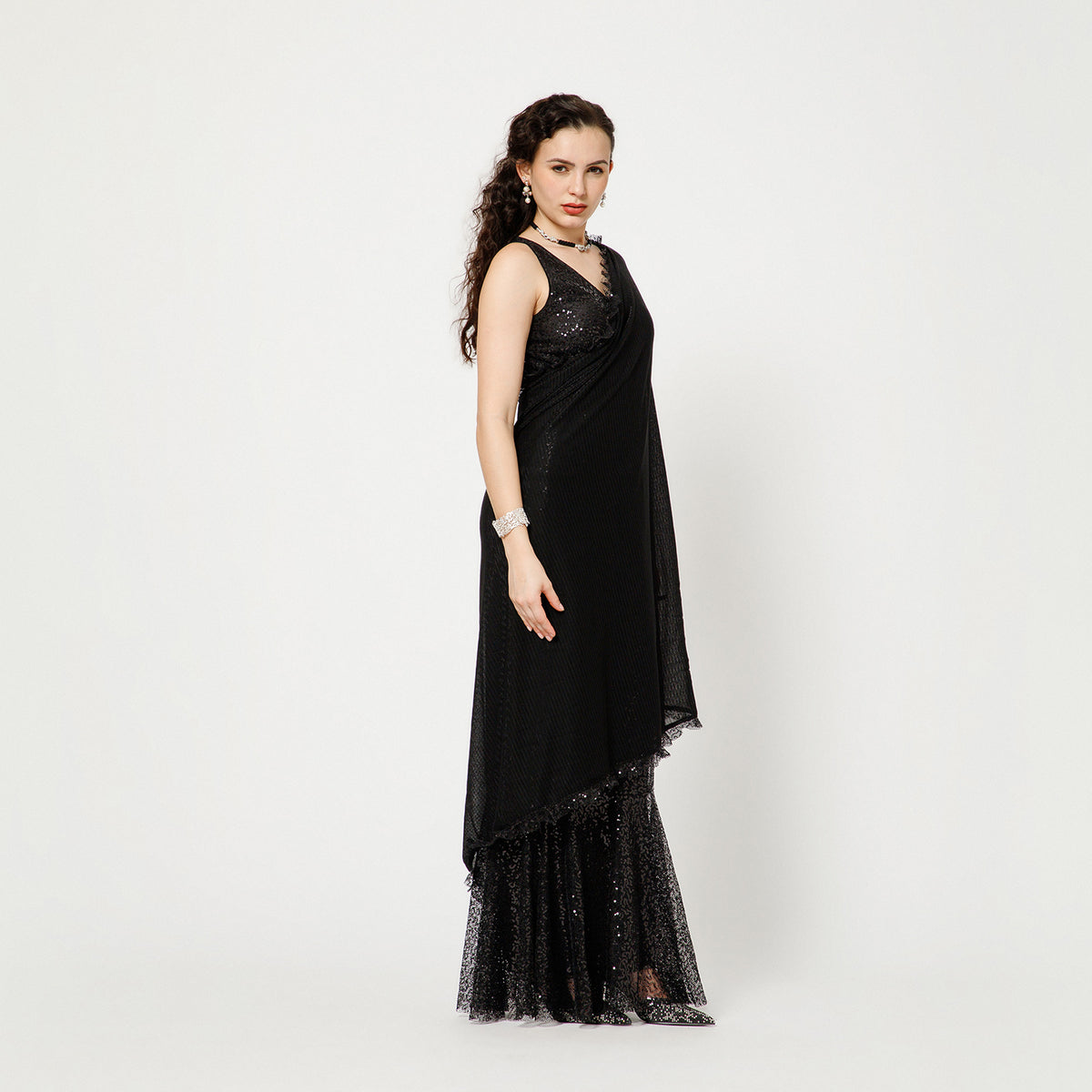 Black Sequin Lycra Saree