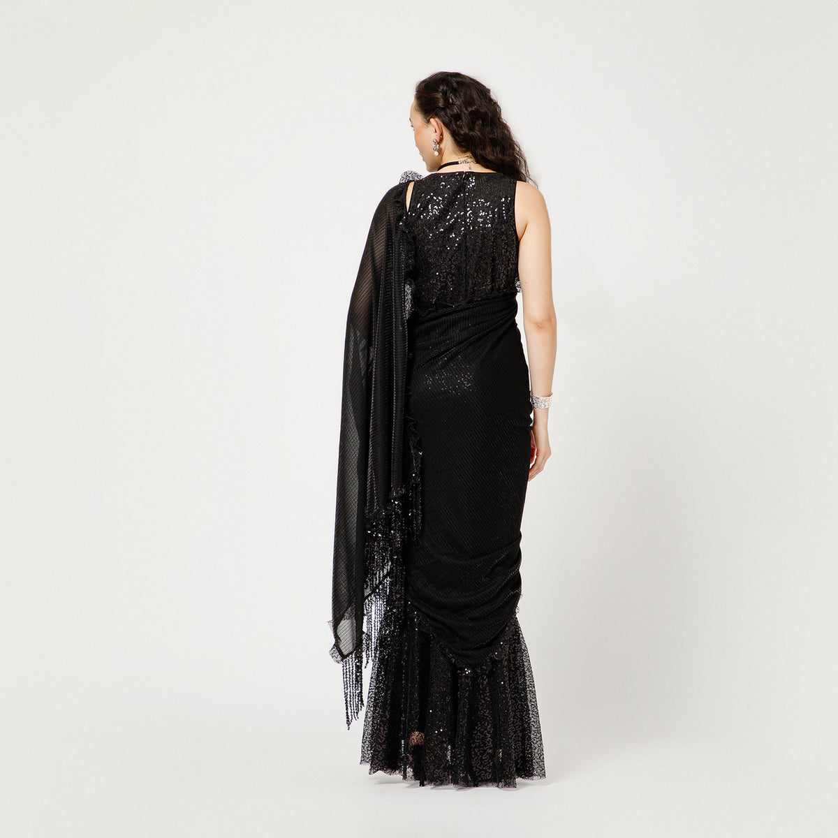 Black Sequin Lycra Saree
