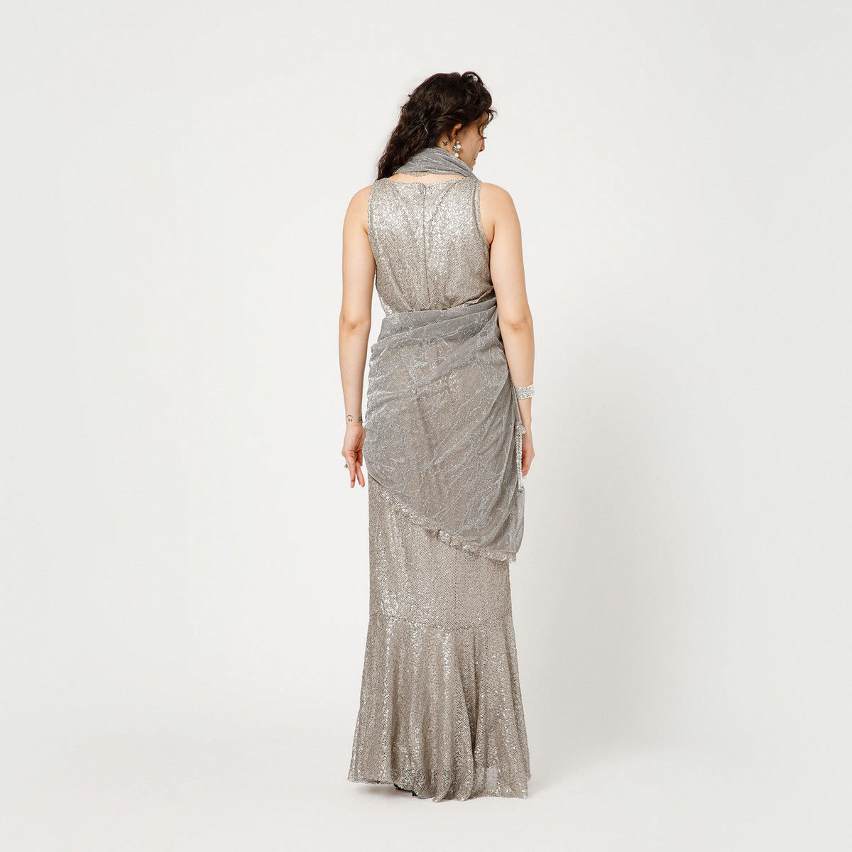 Silver Sequin Lycra Saree