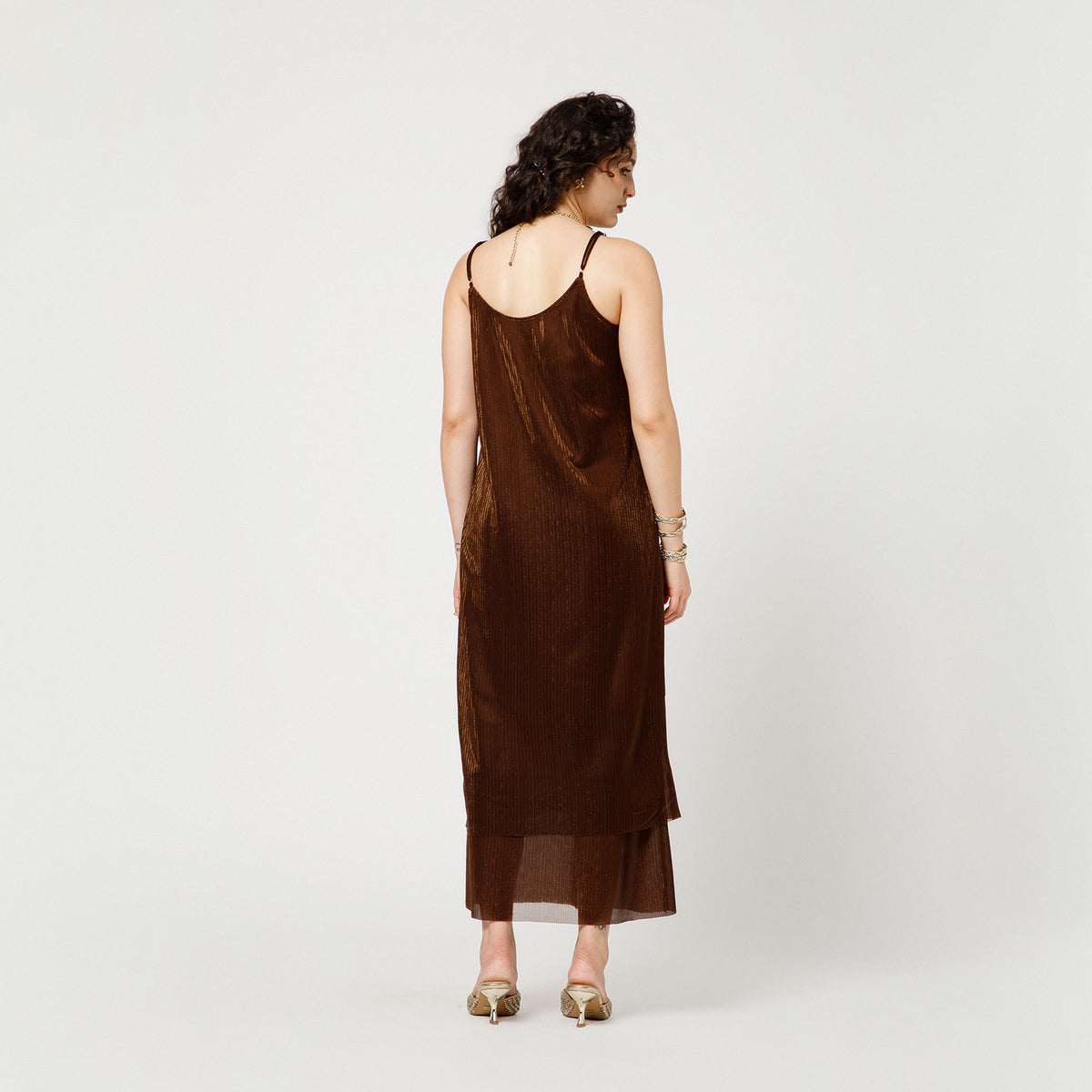 Brown Lycra Double Layer Dress