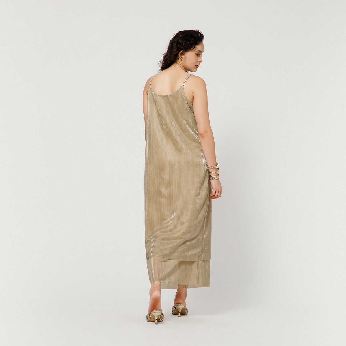 Gold Lycra Double Layer Layer Dress