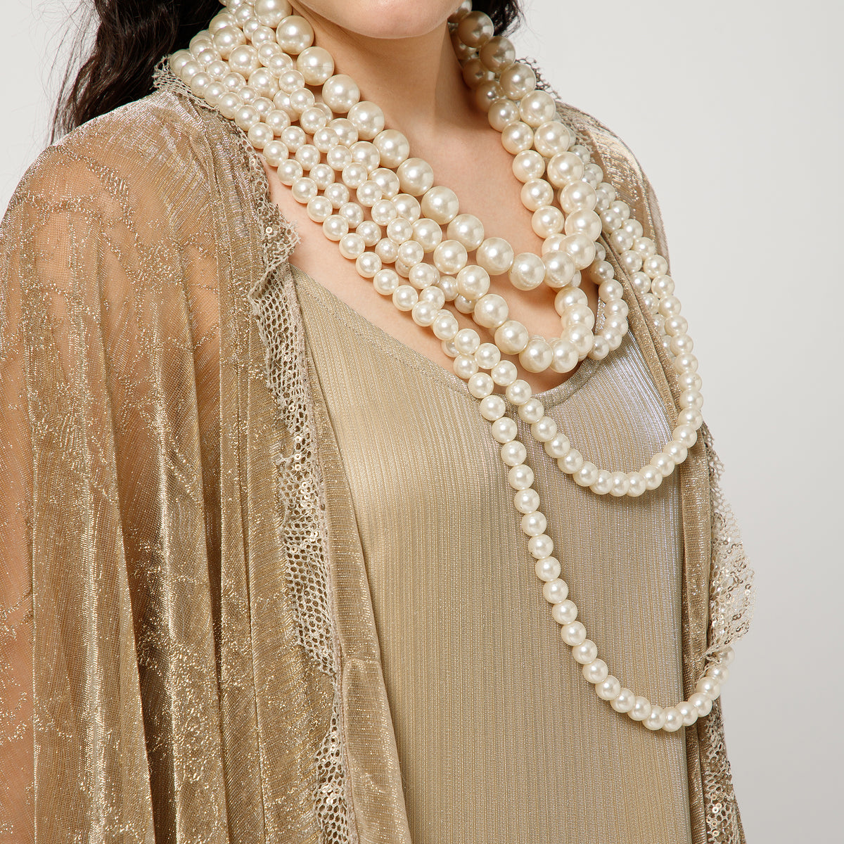 Gold Self Mesh Shrug With Handmade Sequins Strings
