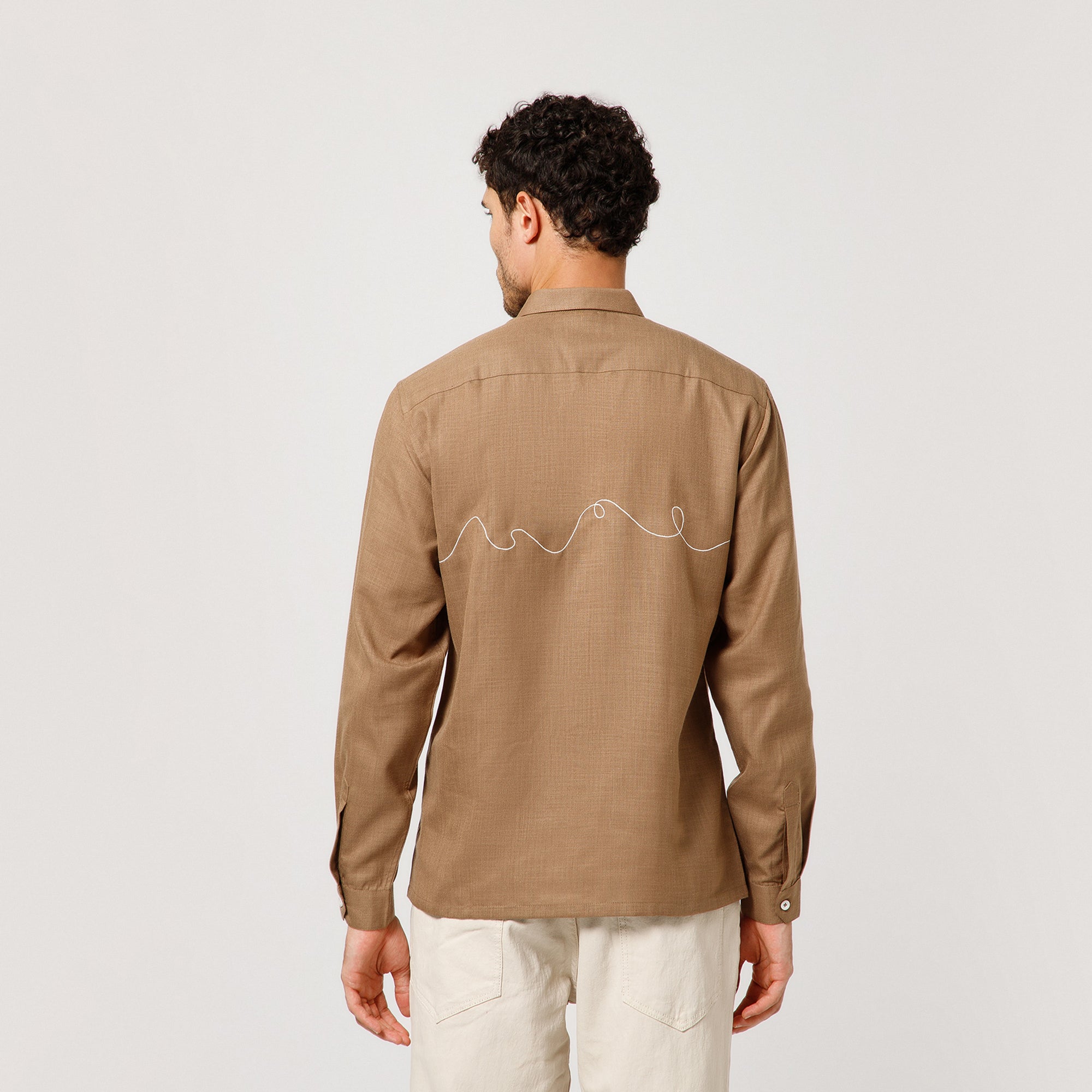 Dark Beige Cotton Shirt With Pant Hang Embroidery