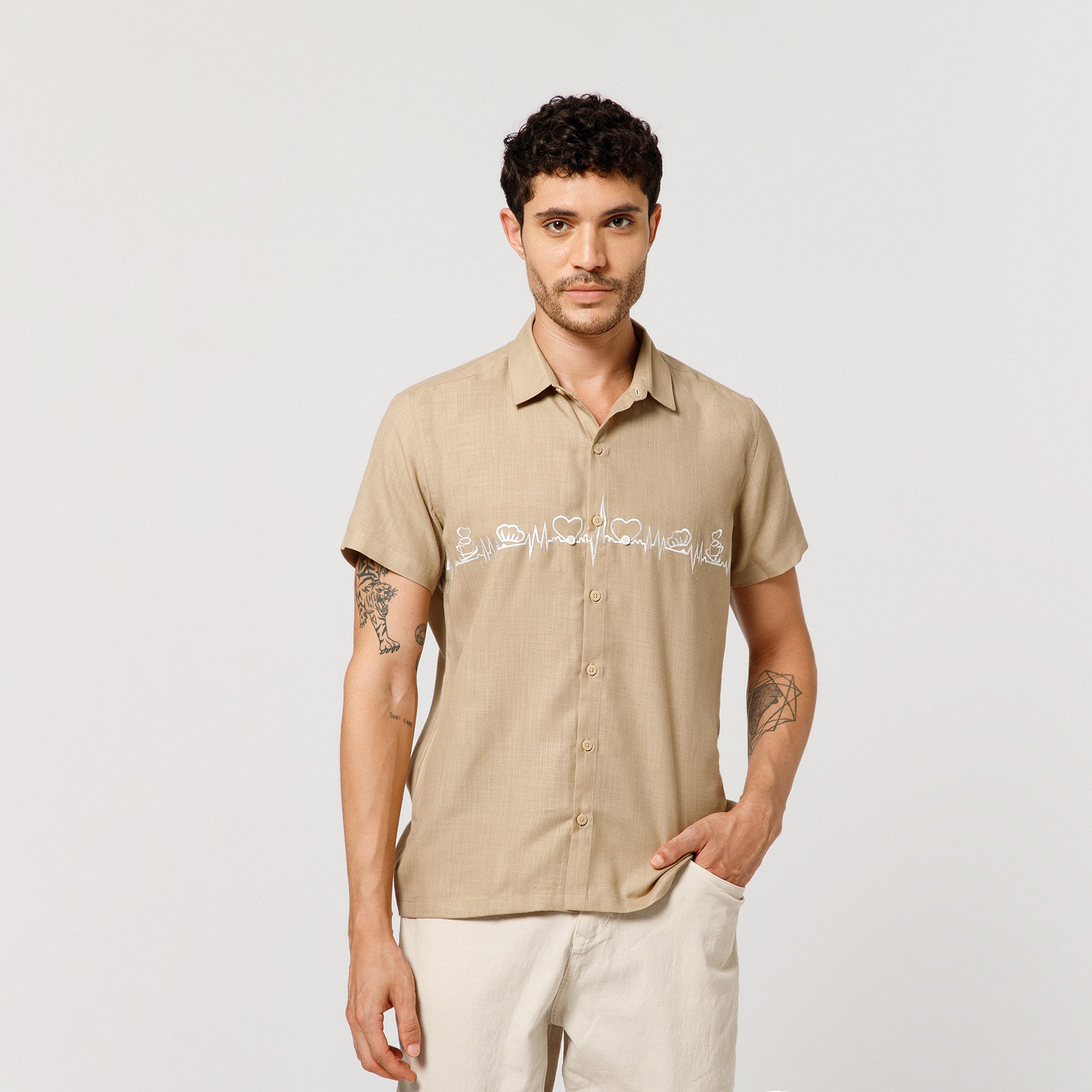 Beige Cotton Shirt With Bakery Heartbeat
