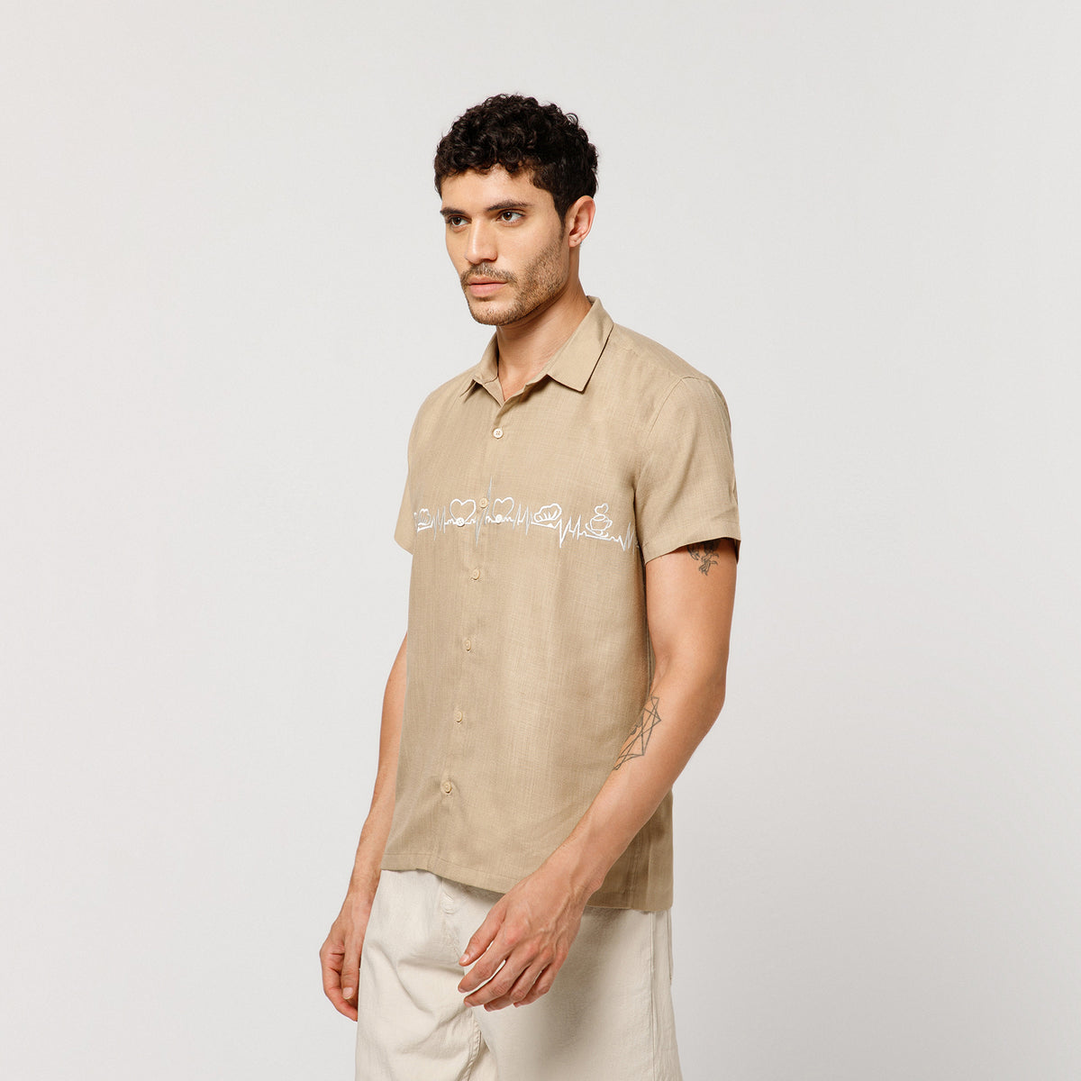 Beige Cotton Shirt With Bakery Heartbeat