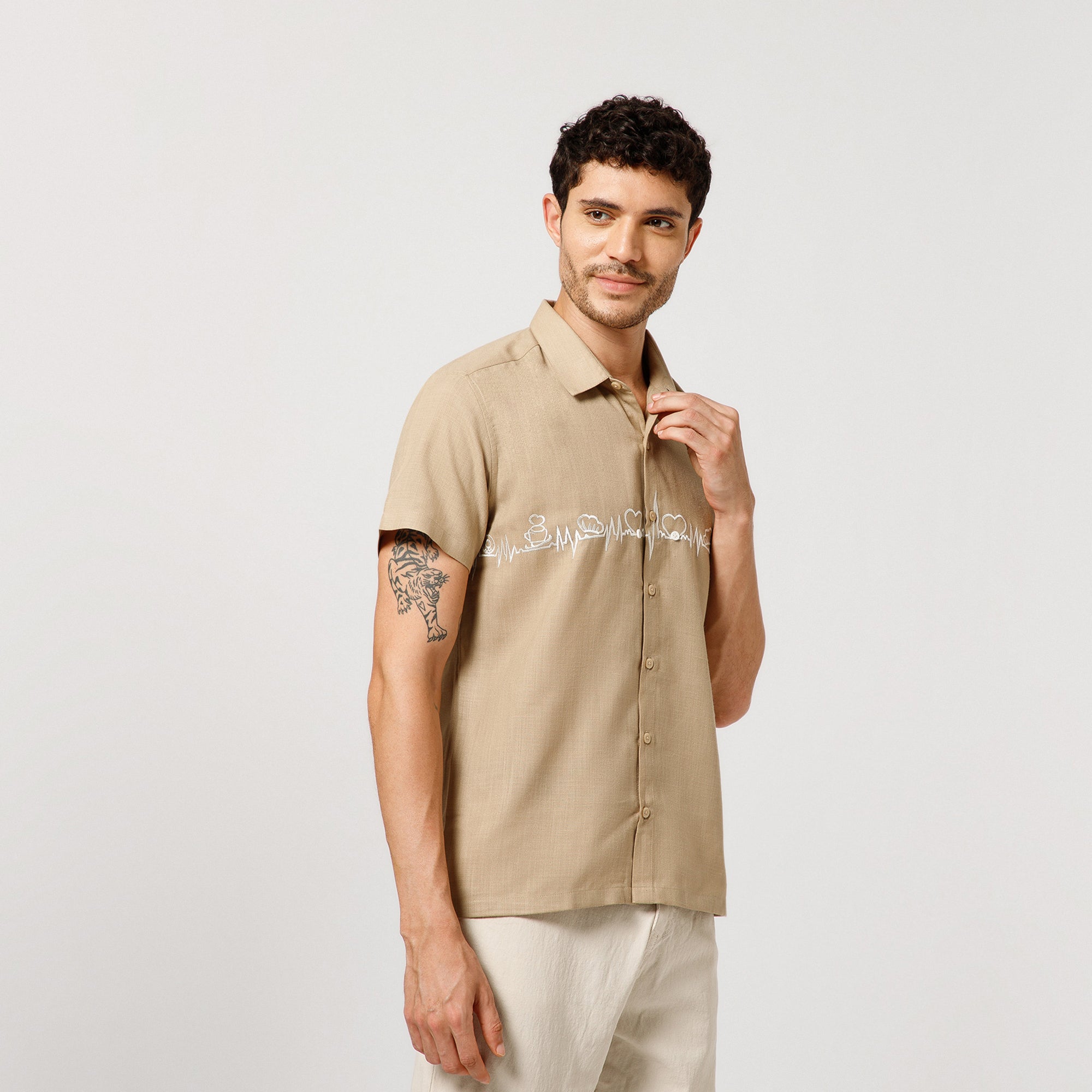 Beige Cotton Shirt With Bakery Heartbeat