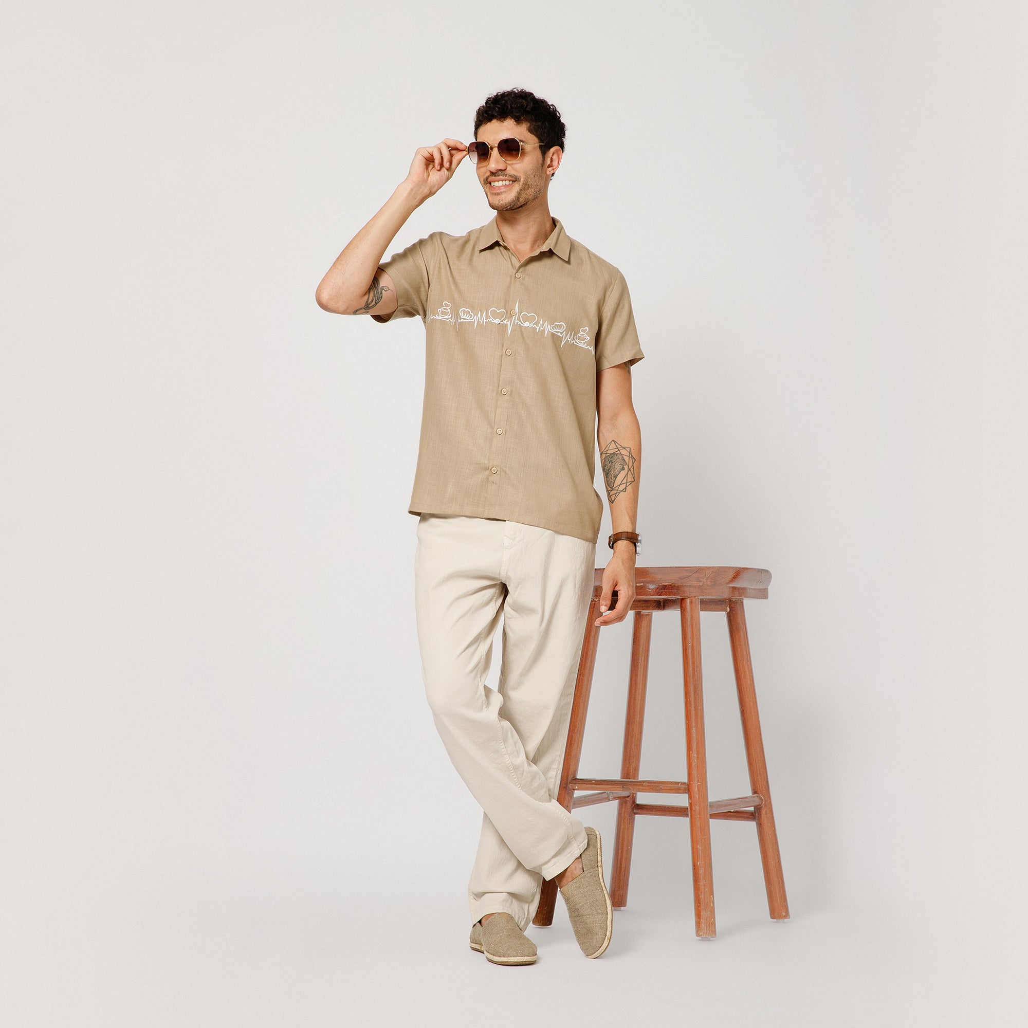 Beige Cotton Shirt With Bakery Heartbeat