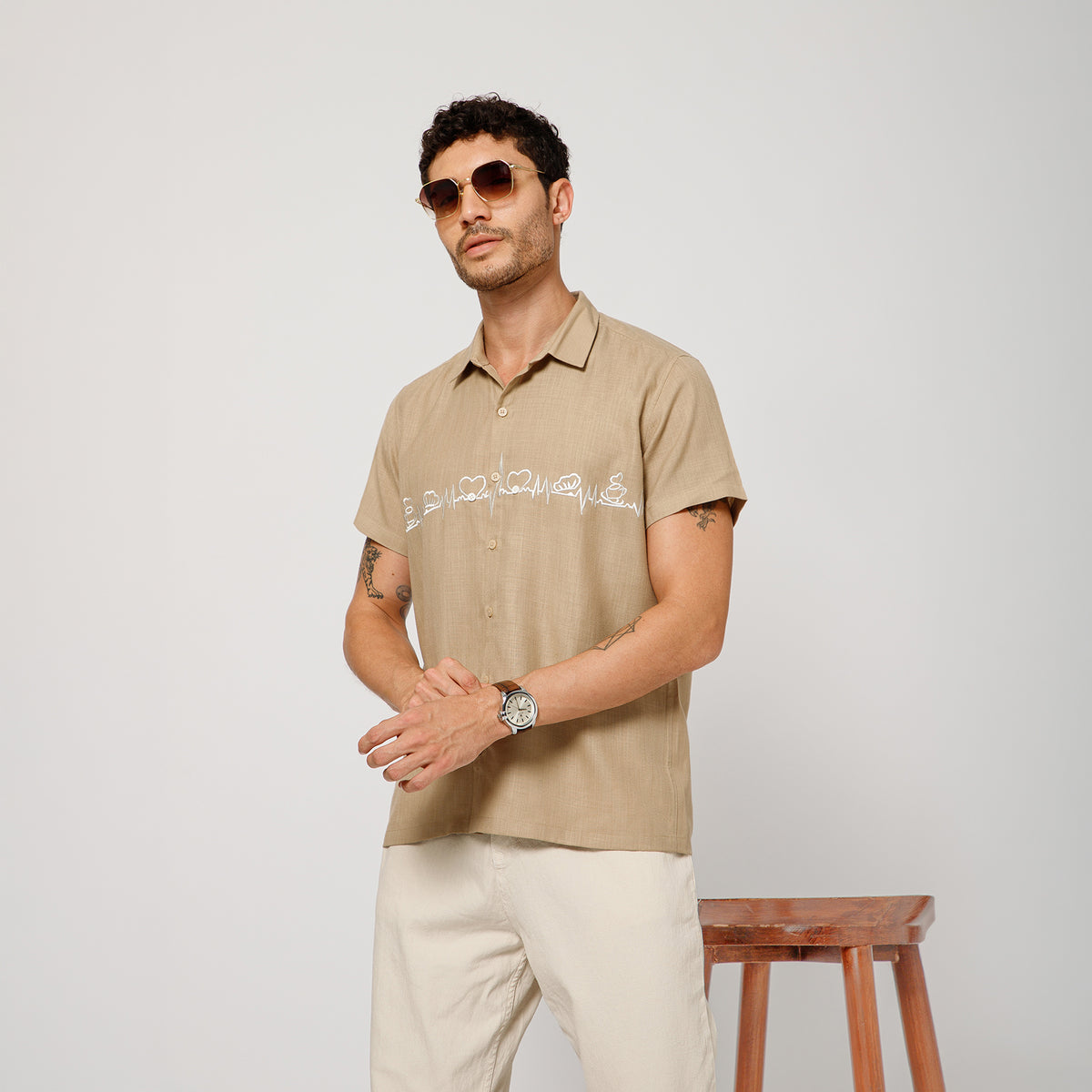 Beige Cotton Shirt With Bakery Heartbeat