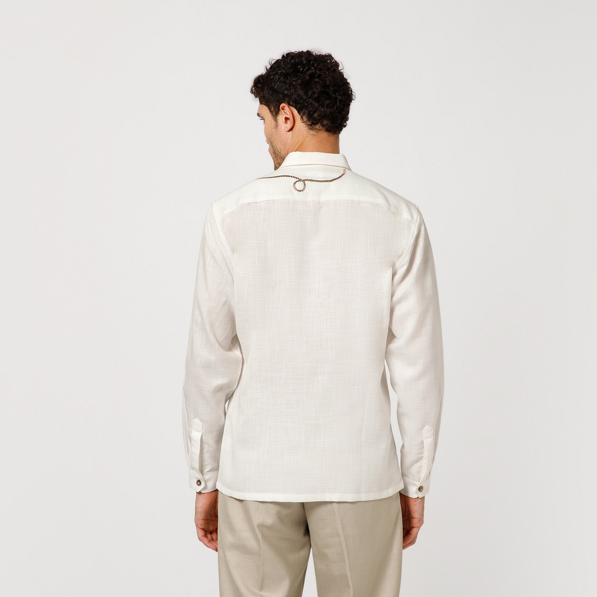 White Cotton Shirt With Nimbu Mirchi Embroidery
