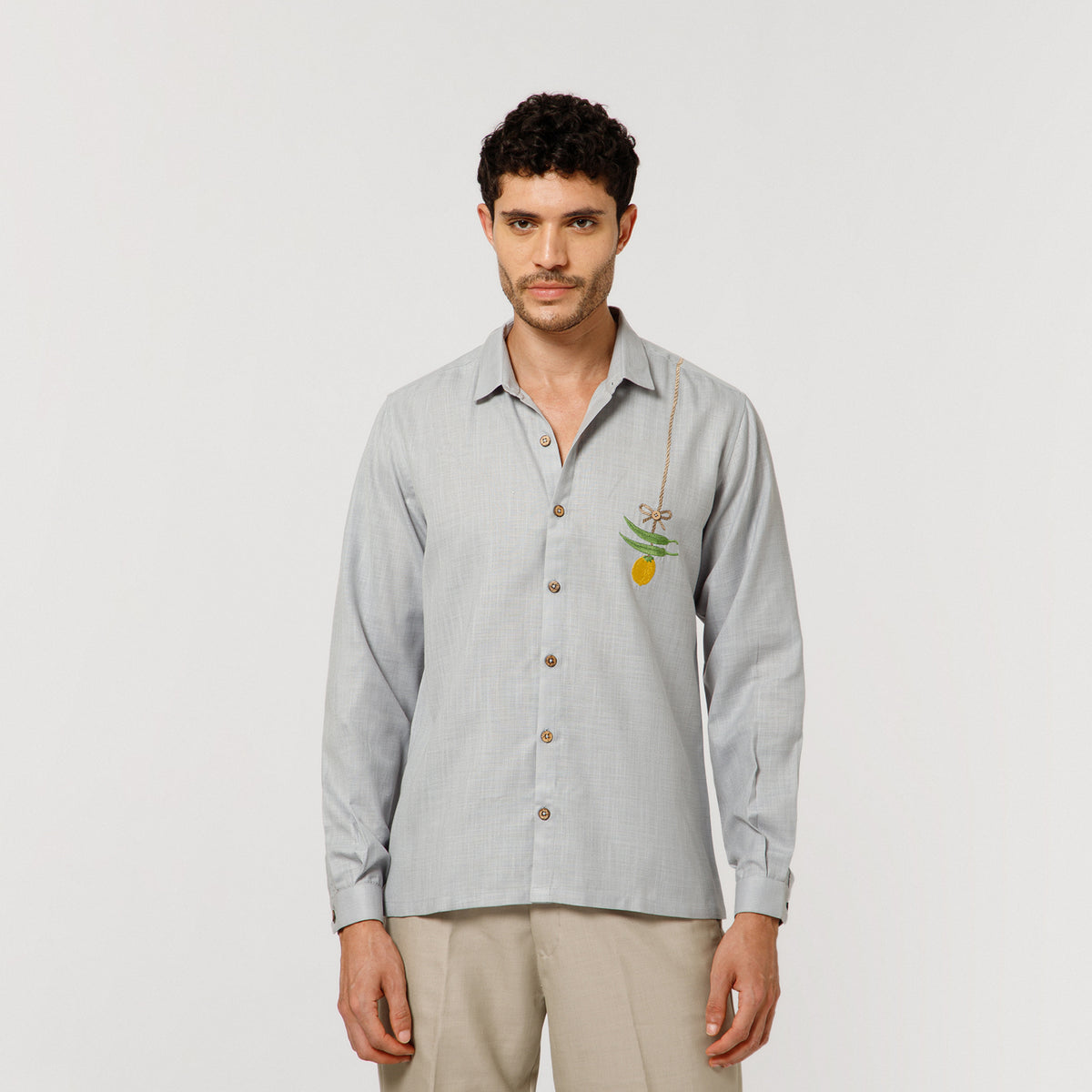 Sky Blue Cotton Shirt With Nimbu Mirchi