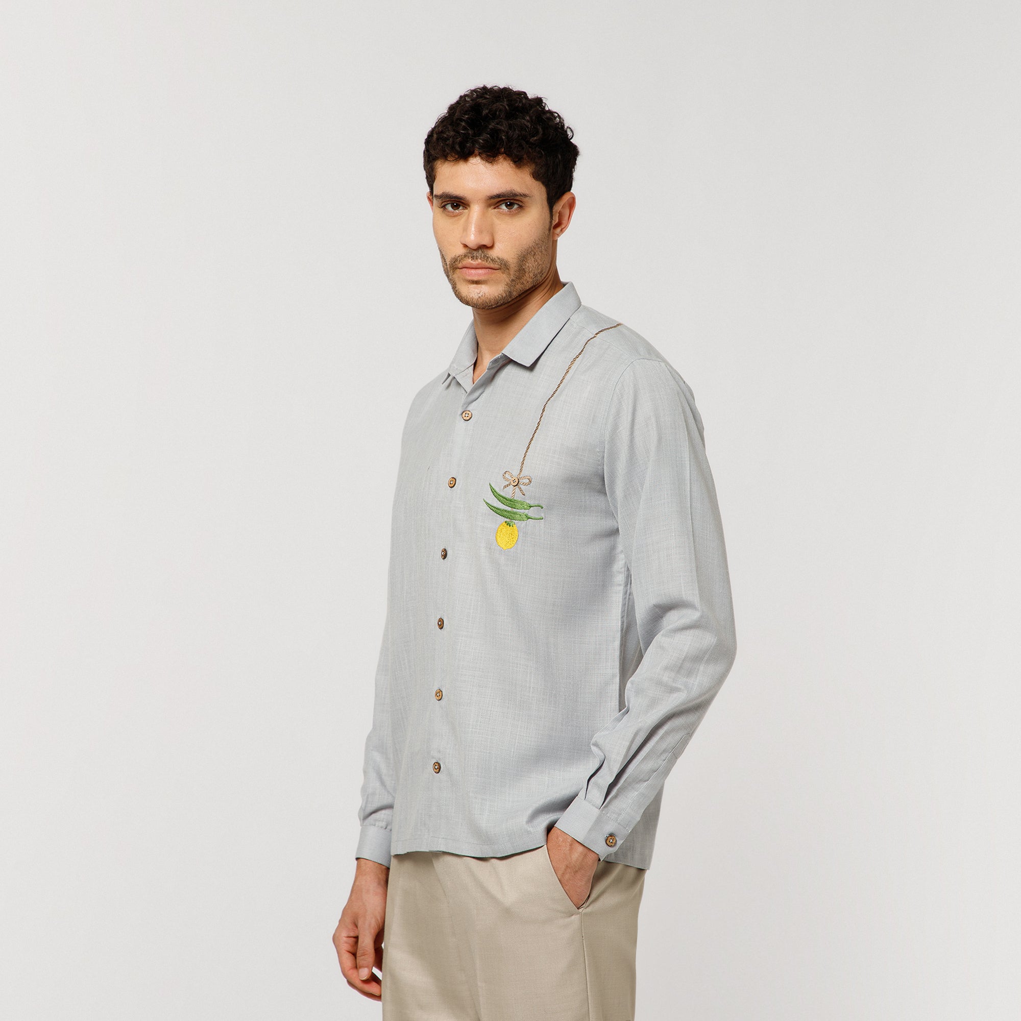 Sky Blue Cotton Shirt With Nimbu Mirchi