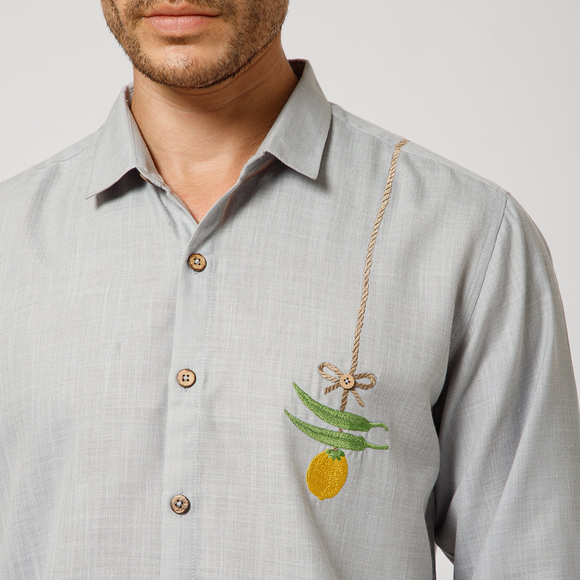 Sky Blue Cotton Shirt With Nimbu Mirchi