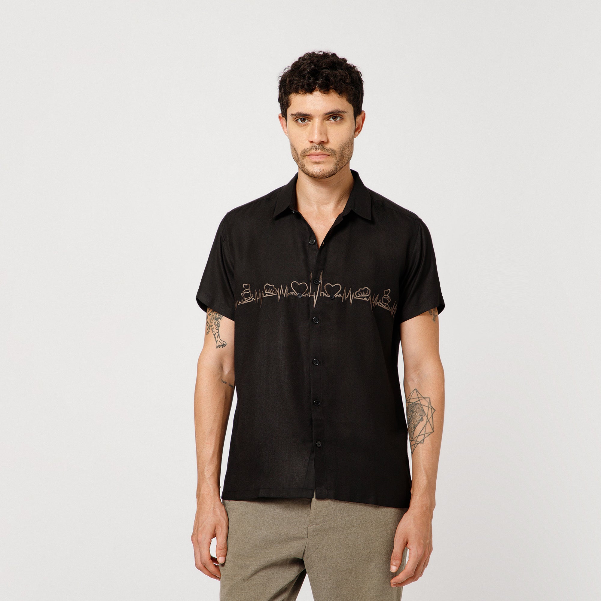 Black Cotton Shirt With Bakery Heartbeat