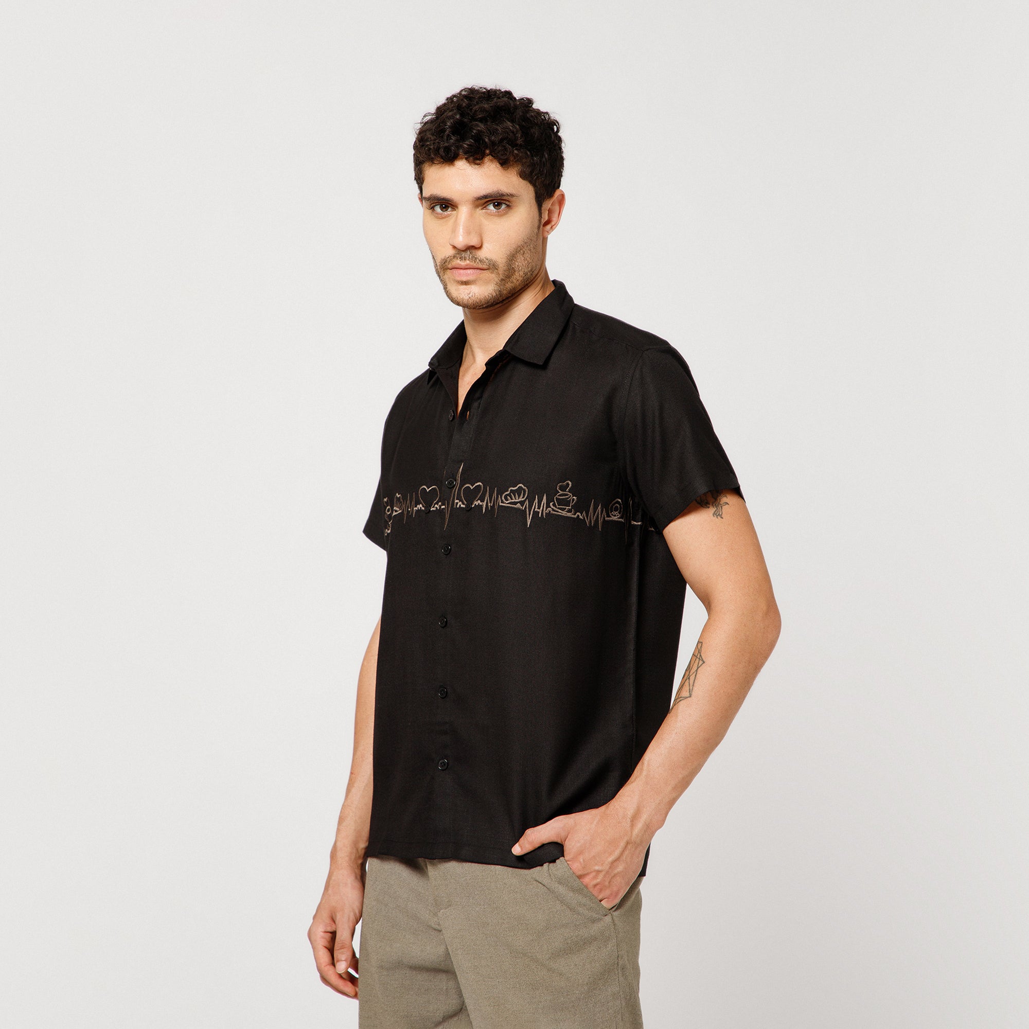 Black Cotton Shirt With Bakery Heartbeat