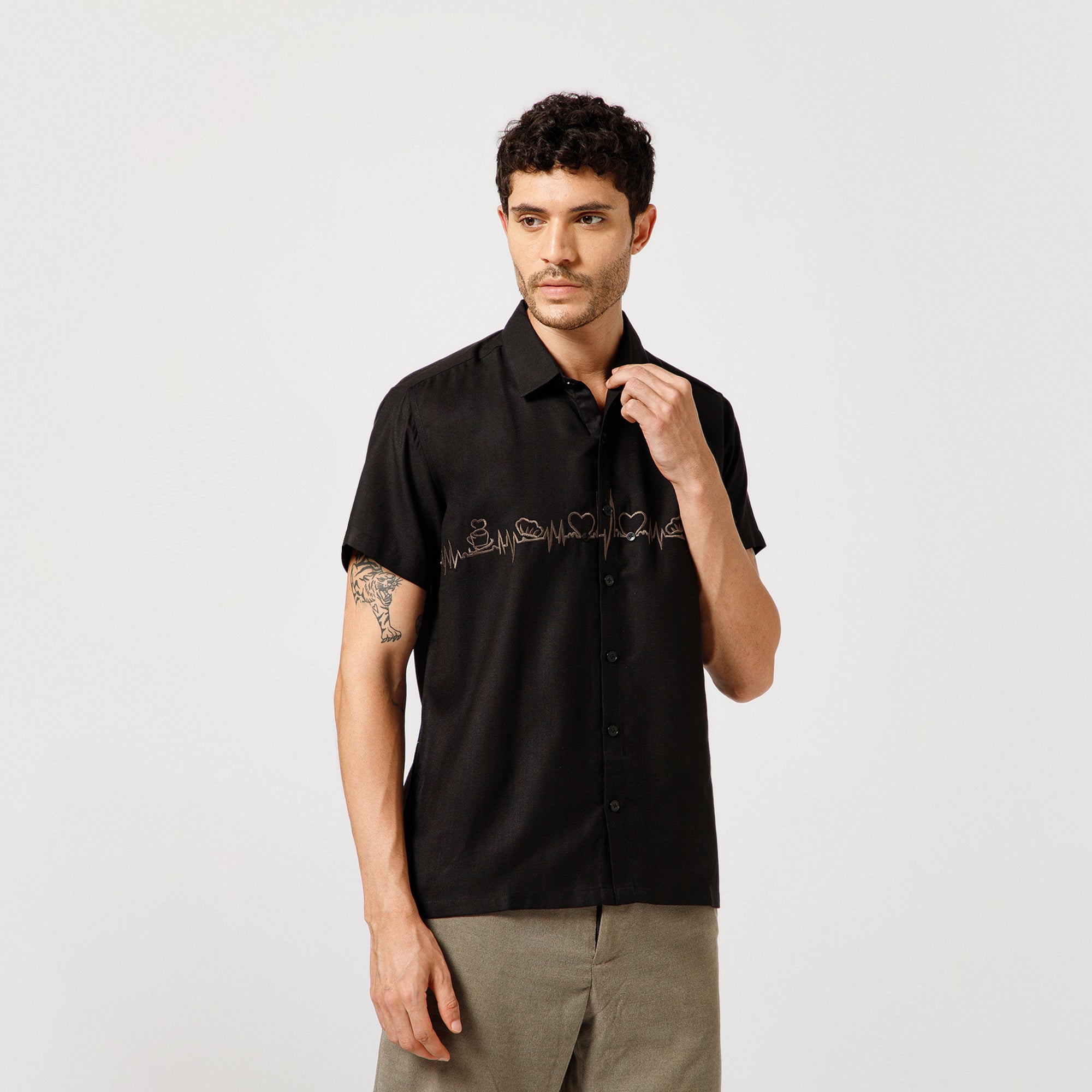 Black Cotton Shirt With Bakery Heartbeat