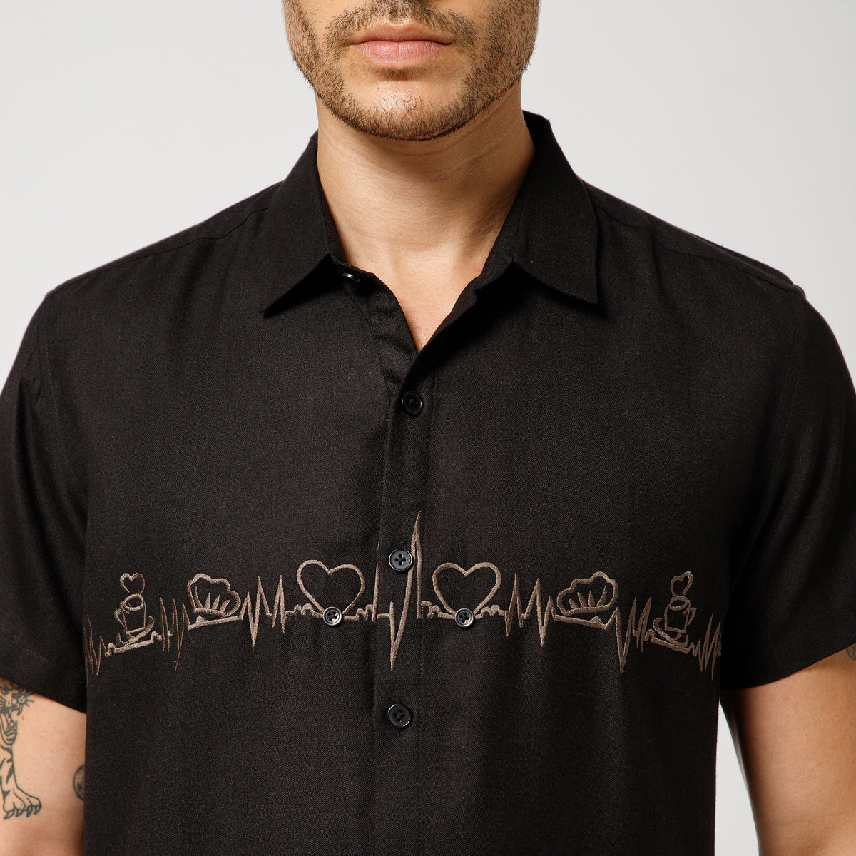 Black Cotton Shirt With Bakery Heartbeat