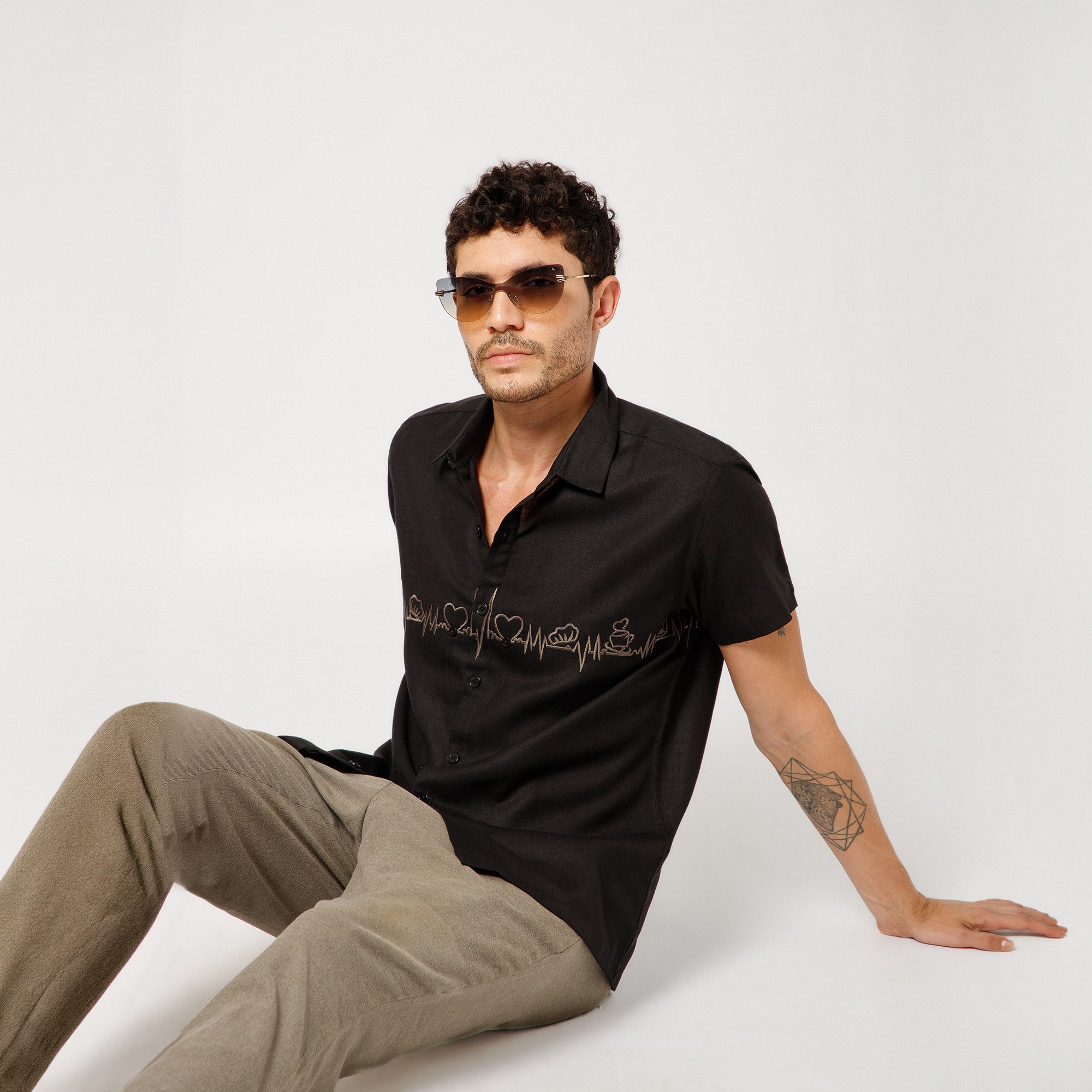 Black Cotton Shirt With Bakery Heartbeat