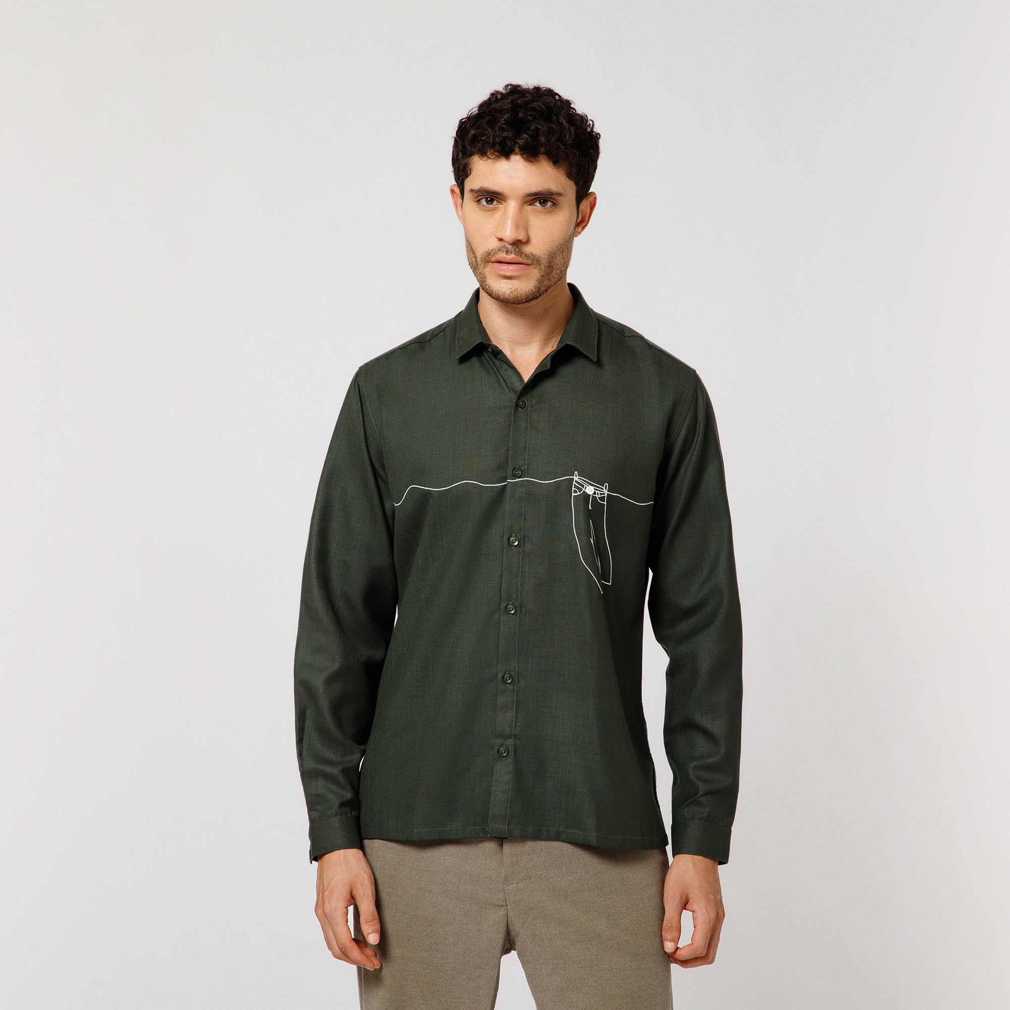 Bottel Green Cotton Shirt With Pant Hang Embroidery