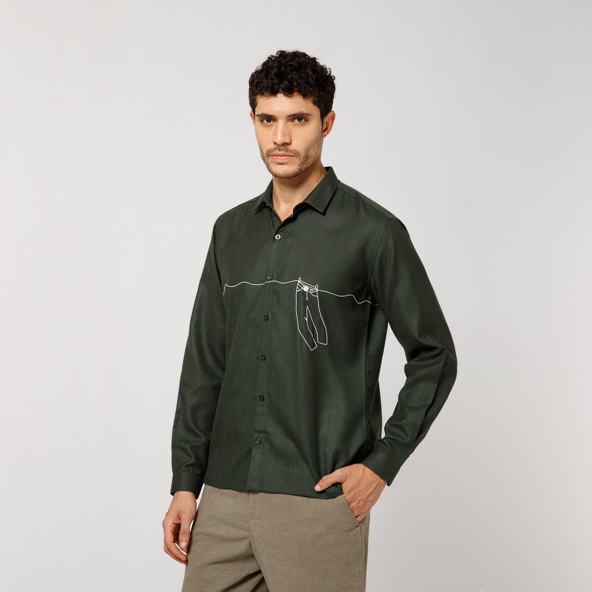 Bottel Green Cotton Shirt With Pant Hang Embroidery