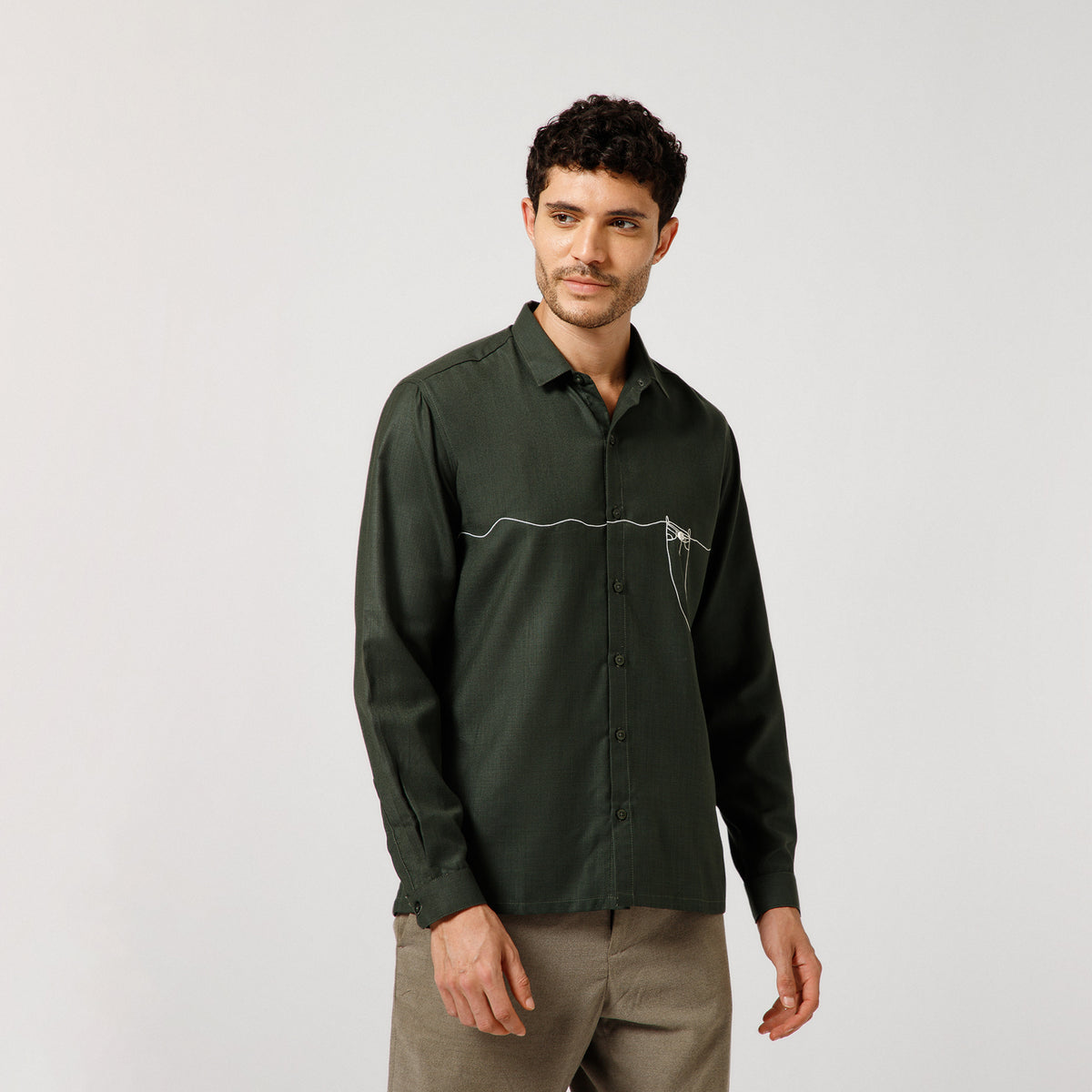 Bottel Green Cotton Shirt With Pant Hang Embroidery