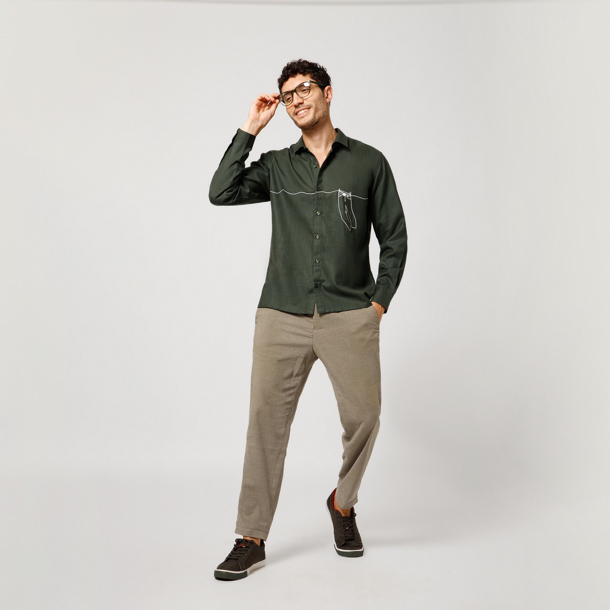 Bottel Green Cotton Shirt With Pant Hang Embroidery