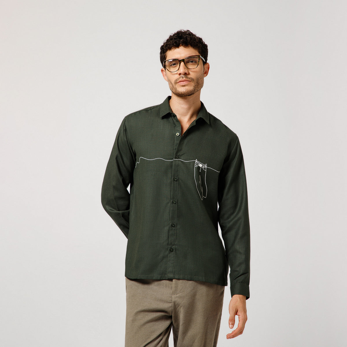 Bottel Green Cotton Shirt With Pant Hang Embroidery