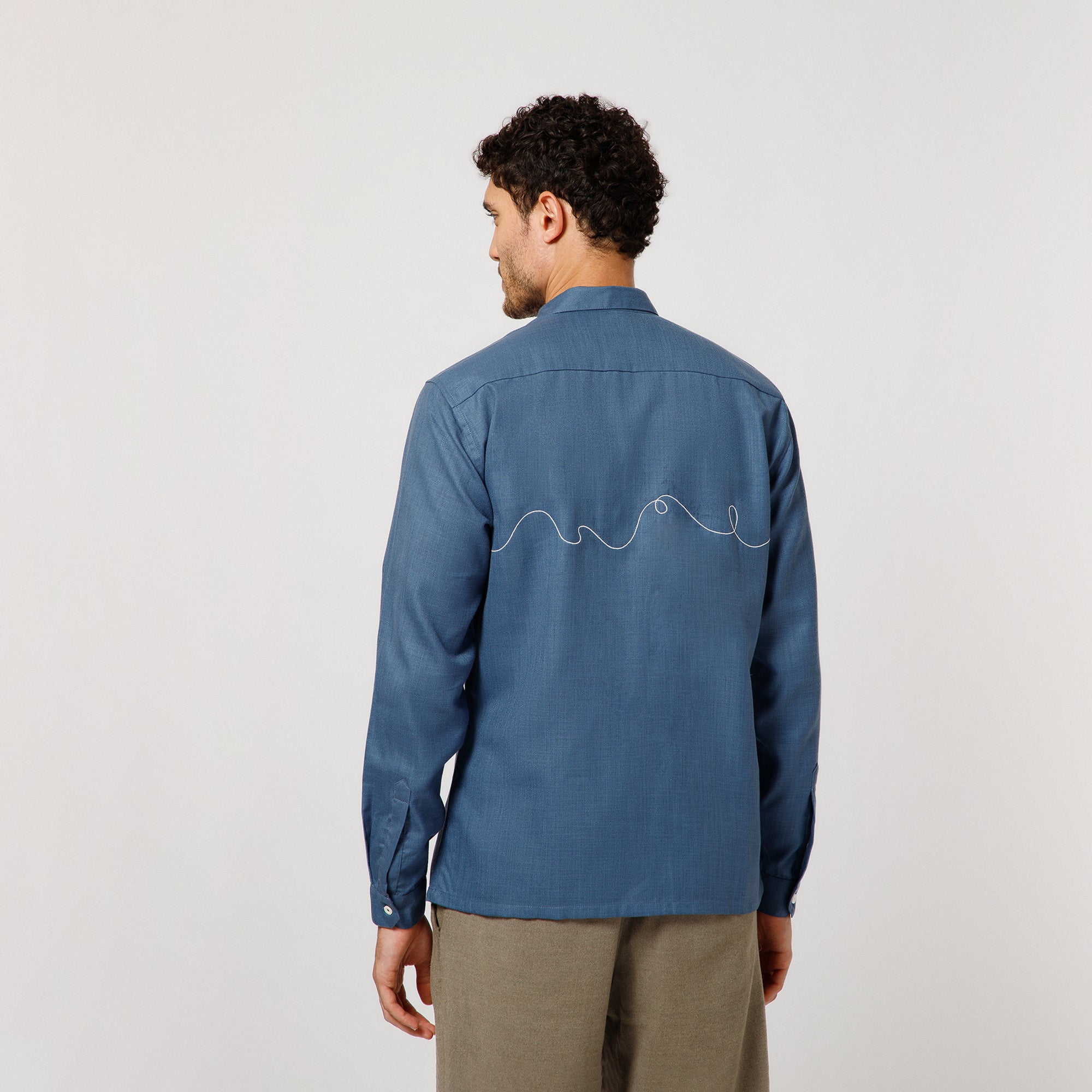 Blue Cotton Shirt With Hanging Shirt Embroidery