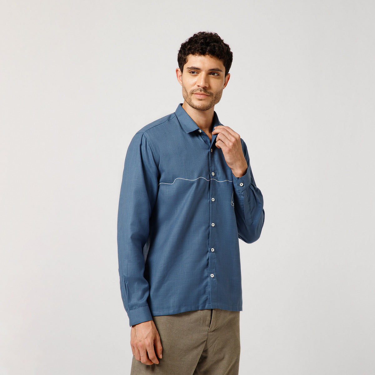 Blue Cotton Shirt With Hanging Shirt Embroidery
