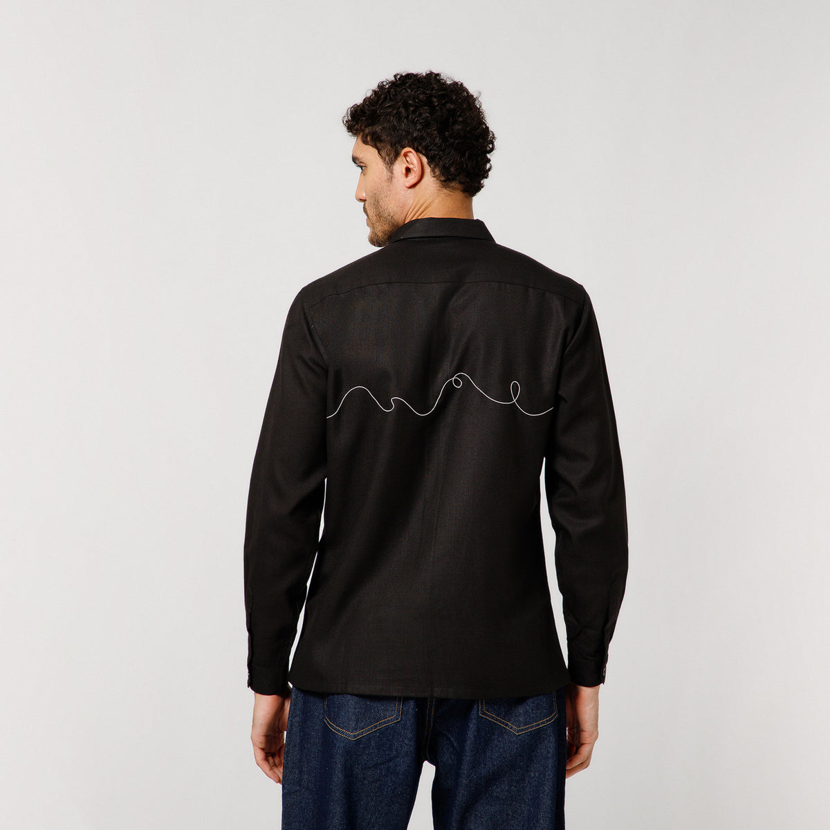 Black Cotton Shirt With Hanging Shirt Embroidery