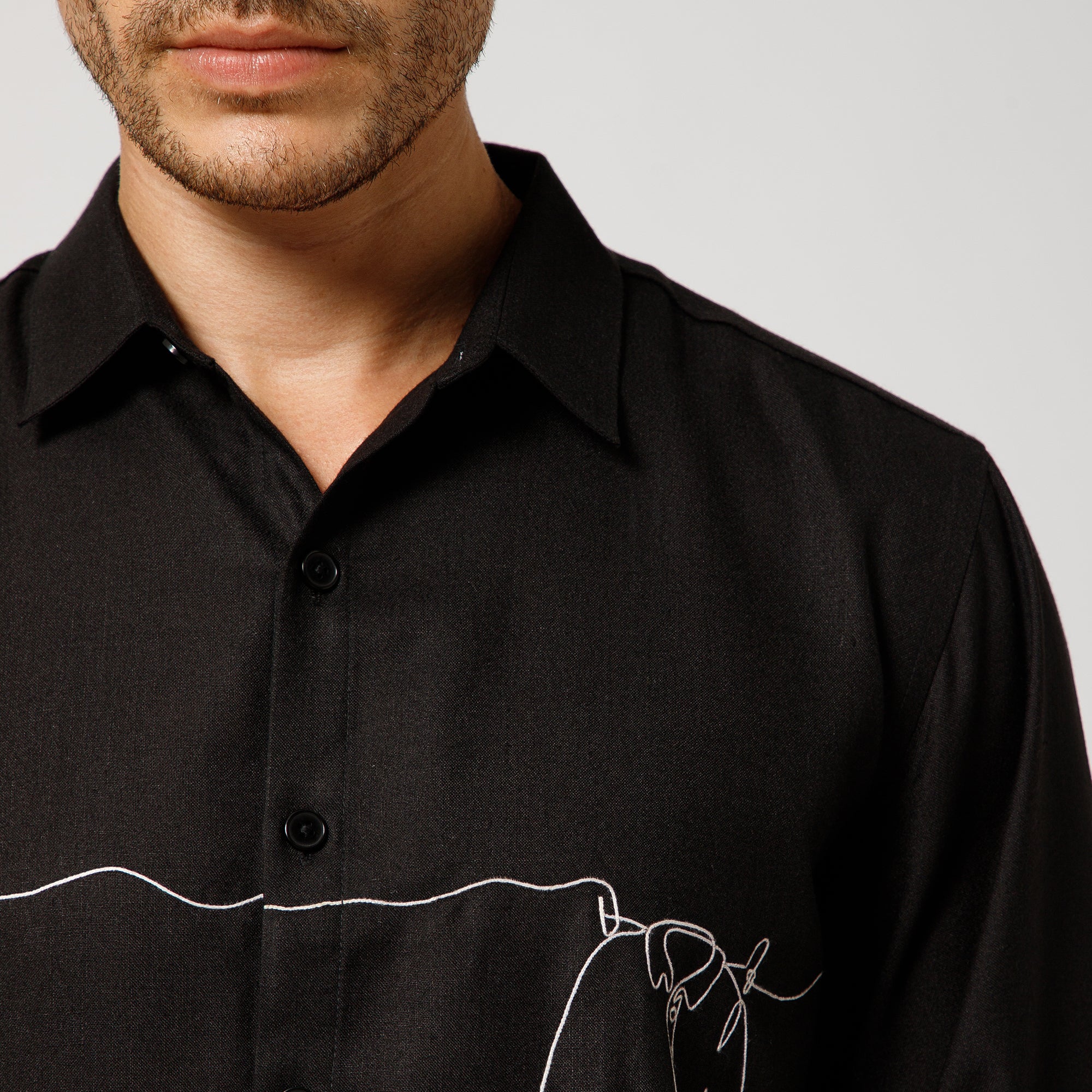 Black Cotton Shirt With Hanging Shirt Embroidery