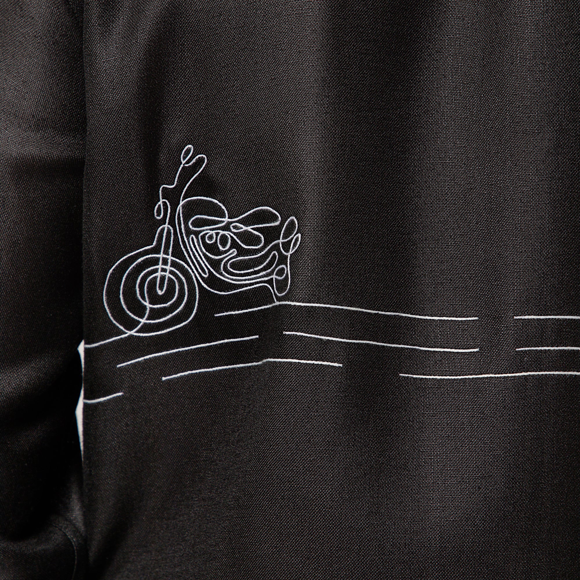 Black Cotton Linen Shirt Road Map With Bike  Embroidery