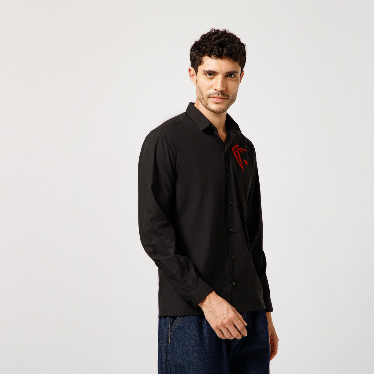 Black Cotton Shirt With Card Party Embroidery